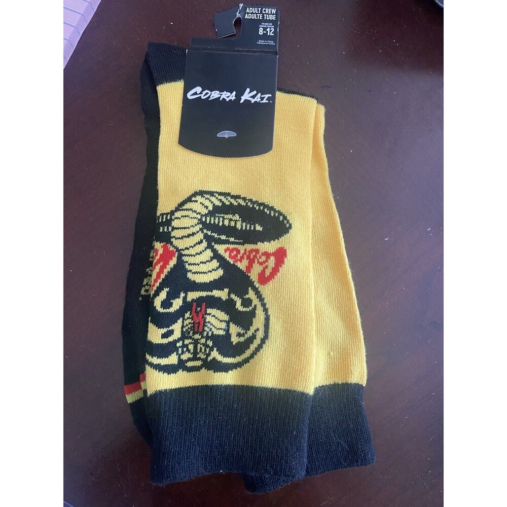 Cobra Kai No Mercy Crew Socks 8-12 OSFM Adult NWT Unisex Bioworld Snake Logo